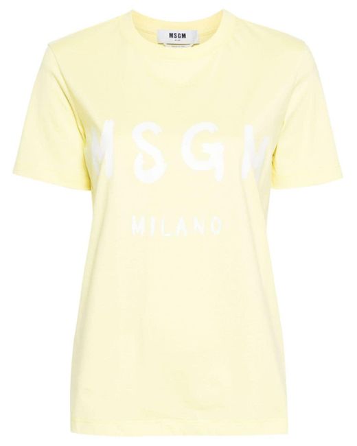 MSGM Yellow T-Shirt mit Logo-Print