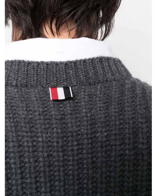 Thom Browne Gray Waffle-Knit Cashmere Sweater for men