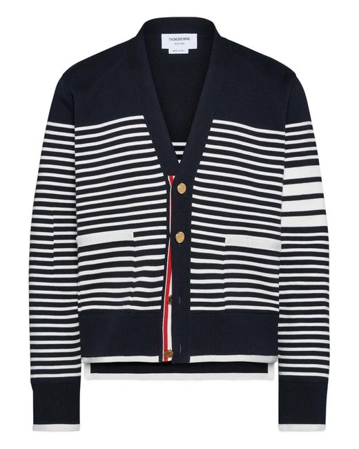 Thom Browne Blue Striped V-Neck Cardigan for men