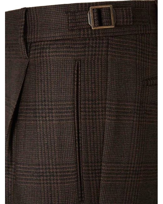 Berwich Black Retrolong Check-Pattern Pleated Trousers for men