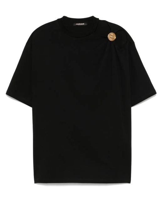 Roberto Cavalli Black Shoulder-Jewel T-Shirt