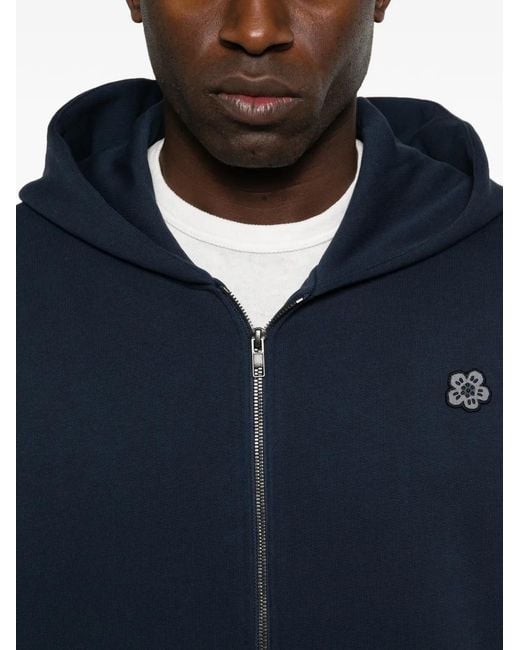 KENZO Blue Logo-Patch Hoodie for men