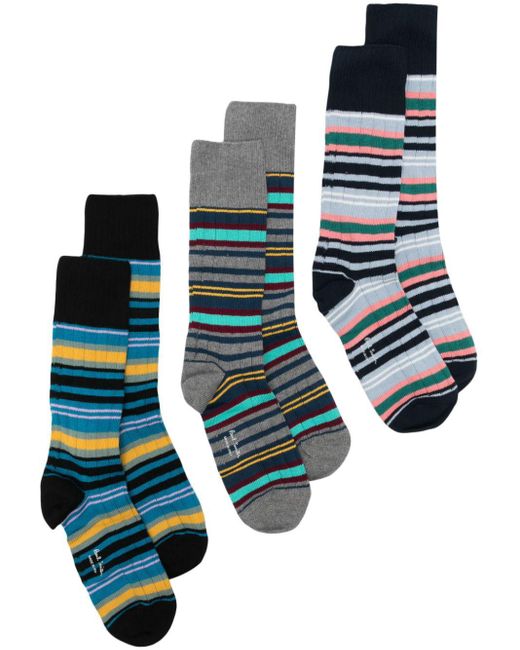 Paul Smith Blue Striped Ankle Socks (pack Of Three) for men