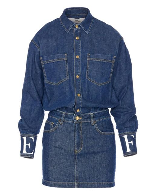 Robe Courte En Jean À Boutons Pression Elisabetta Franchi en coloris Blue