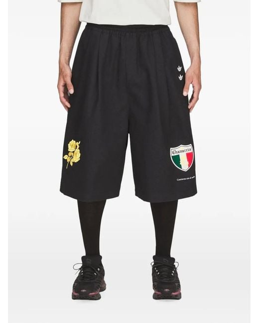 Willy Chavarria Black X Adidas Logo-Patch Twill Shorts for men