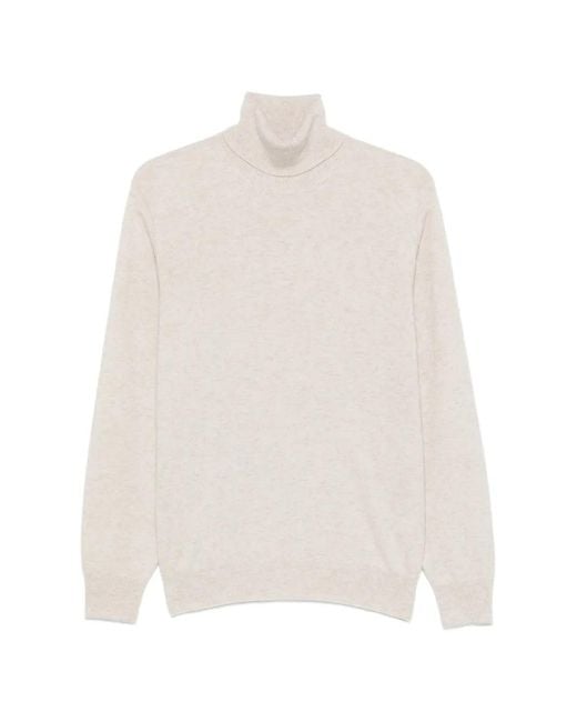Brunello Cucinelli White Roll-Neck Cashmere Sweater for men