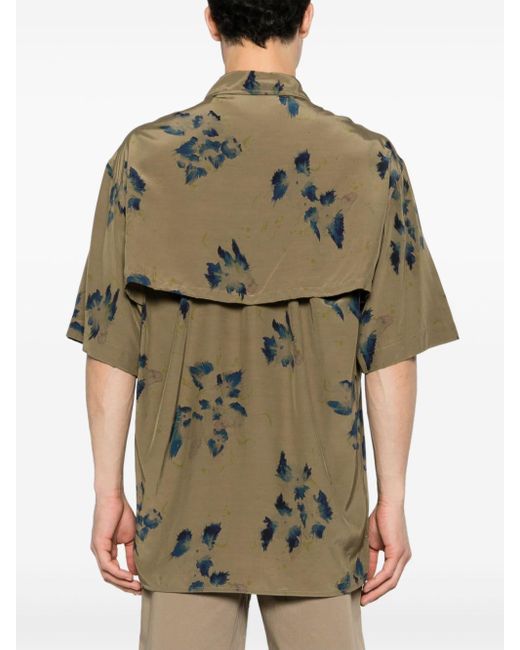 Lemaire Green Floral-print Spread-collar Shirt