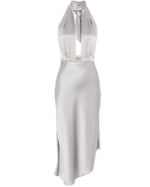 Robe mi-longue satinée à design asymétrique Elisabetta Franchi en coloris White