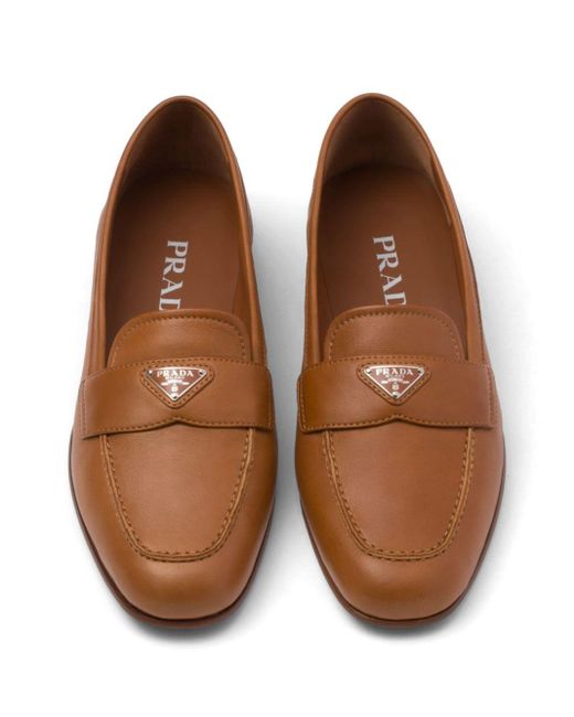 Prada Brown Triangle-logo Leather Loafers