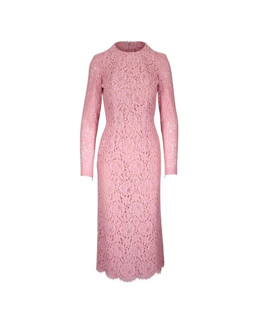 Michael Kors Pink Lace Long-Sleeve Midi Dress