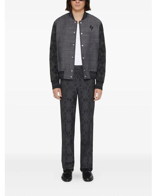 Givenchy Gray Monogram-Print Denim Varsity Jacket for men