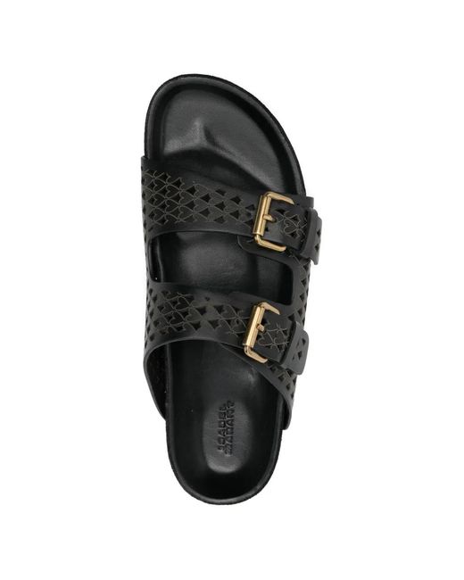Isabel Marant Black Lennyo Cutout Buckle Flat Sandals