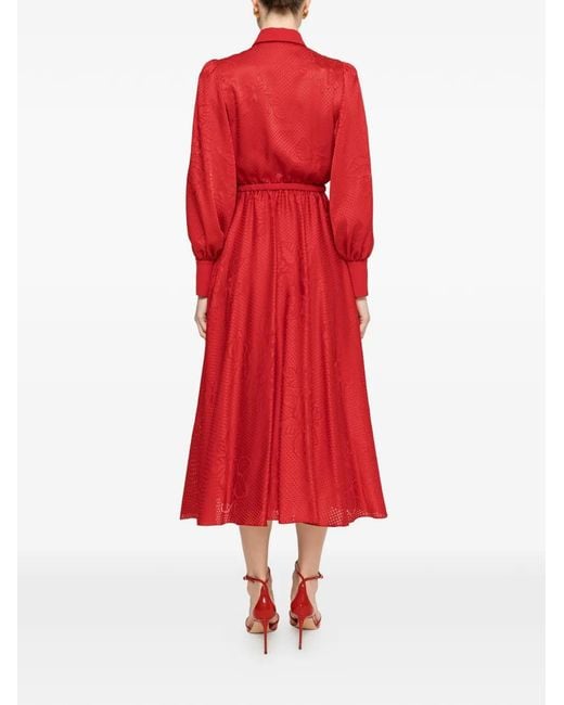 Nissa Red Belted Midi Dress