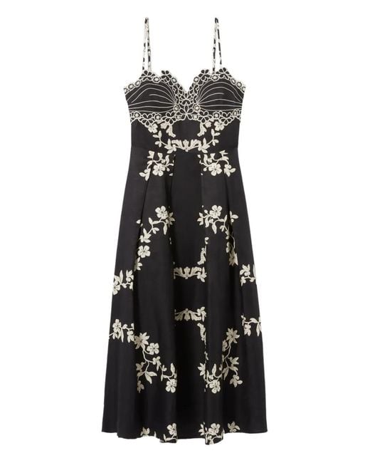 Robe Mi-Longue À Fleurs Brodées Claudie Pierlot en coloris Black