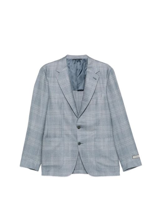 Canali Blue Checked Two-Button Blazer for men