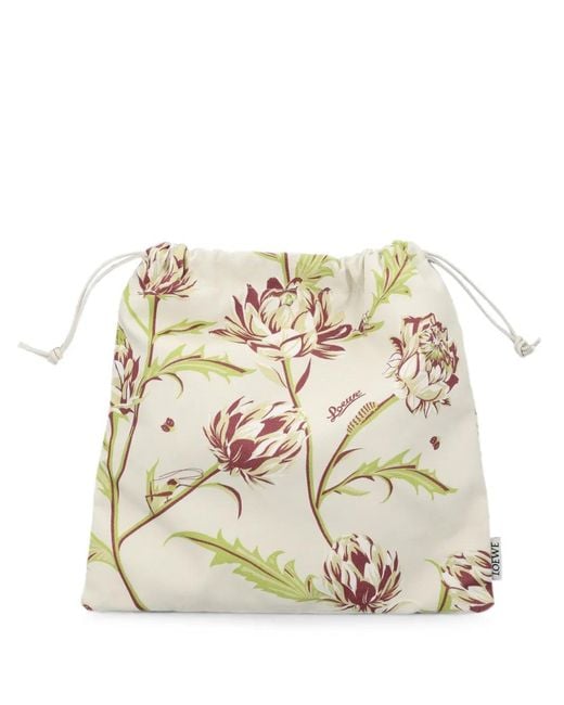 Loewe White Small Artichoke Floral-Print Drawstring Clutch Bag