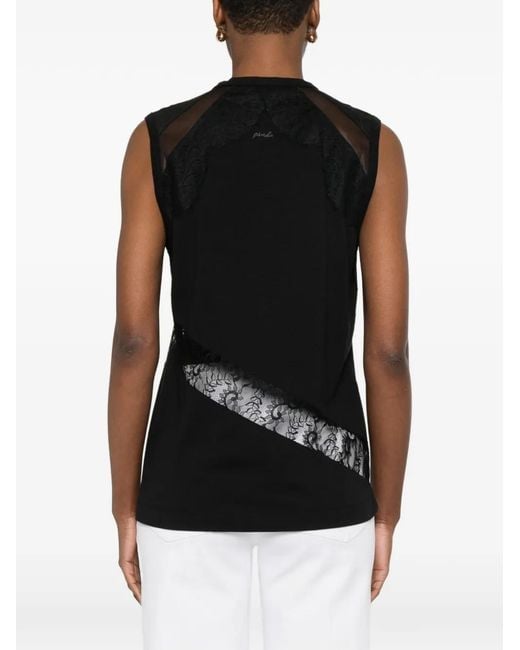 Pinko Black Sleeveless Top With Lace Details