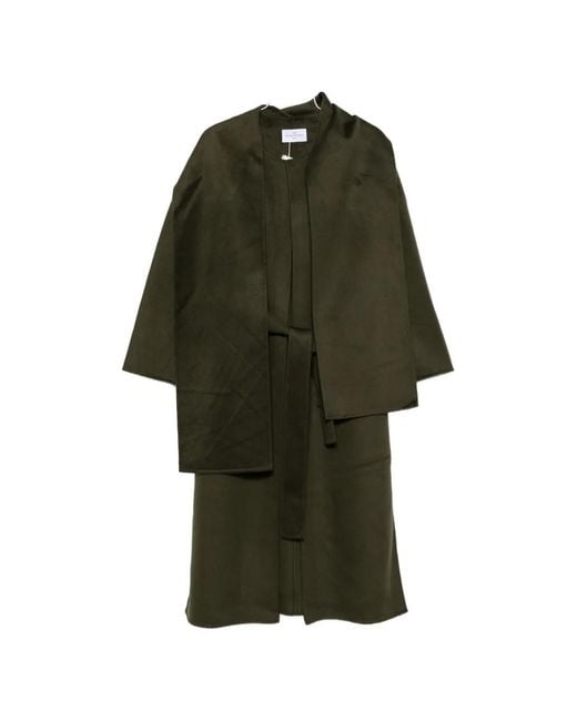 The Dynamis Studio Green Scarf-Detail Belted Coat
