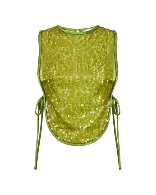 Elisabetta Franchi Green Tulle Bib With Sequins