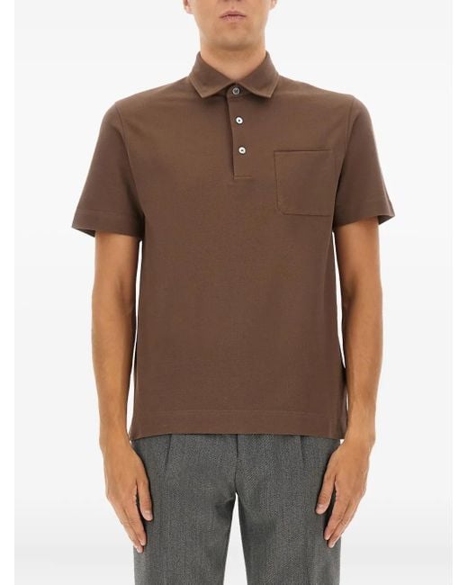 Zegna Brown Cotton Polo Shirt With Pocket for men