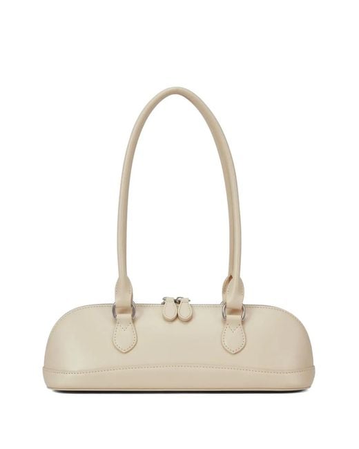 POTAMY White Zip Leather Shoulder Bag