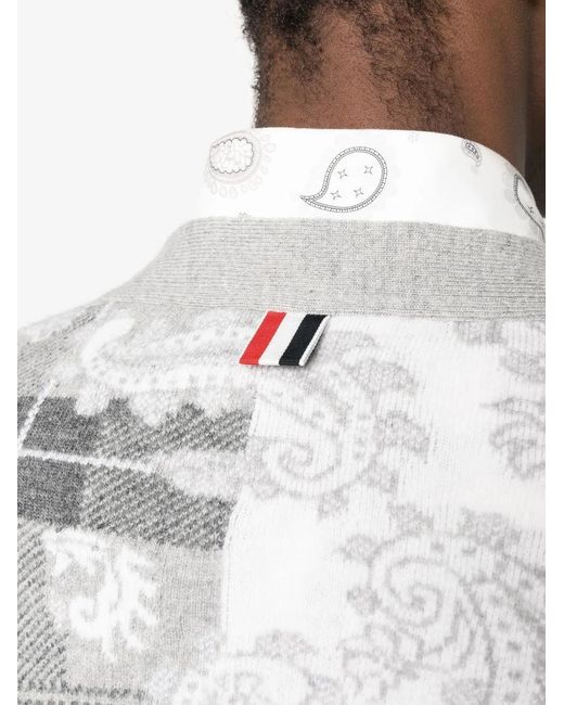 Thom Browne Gray Jacquard Knit Cardigan for men