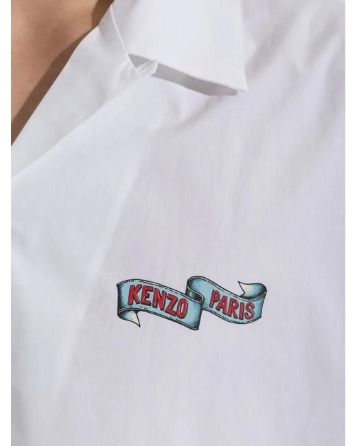 KENZO White Tiger-Print Short-Sleeve Shirt for men