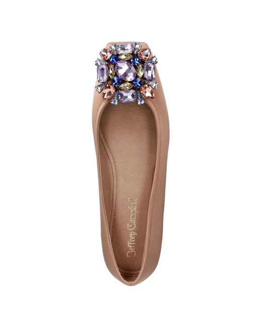 Jeffrey Campbell Natural Ornate Crystal-Embellished Square-Toe Ballet Flats