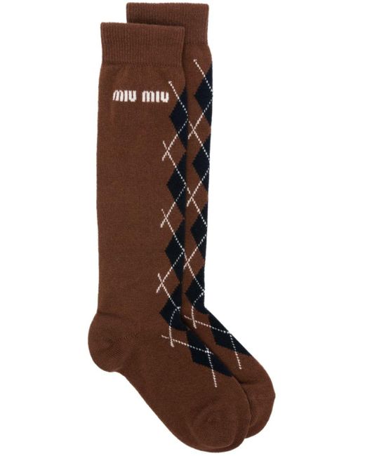 Miu Miu Brown Socken mit Intarsien-Logo