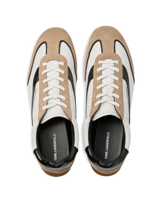 Karl Lagerfeld White Devon Panelled Leather Sneakers for men