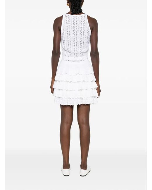 Antonino Valenti White Pointelle-Knit Ruffled Mini Dress