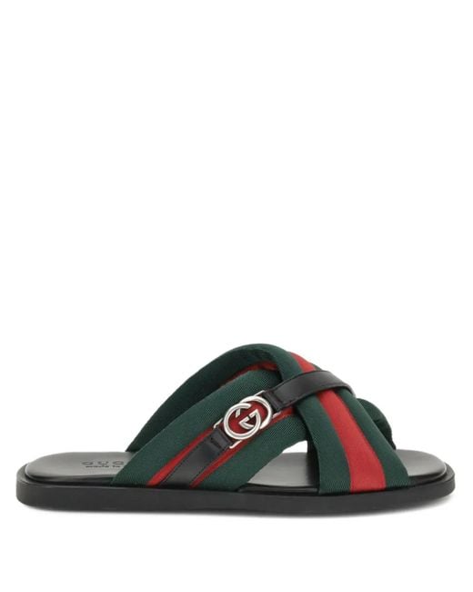 メンズ Gucci Maverik Criss-cross Web-stripe Sandals Green