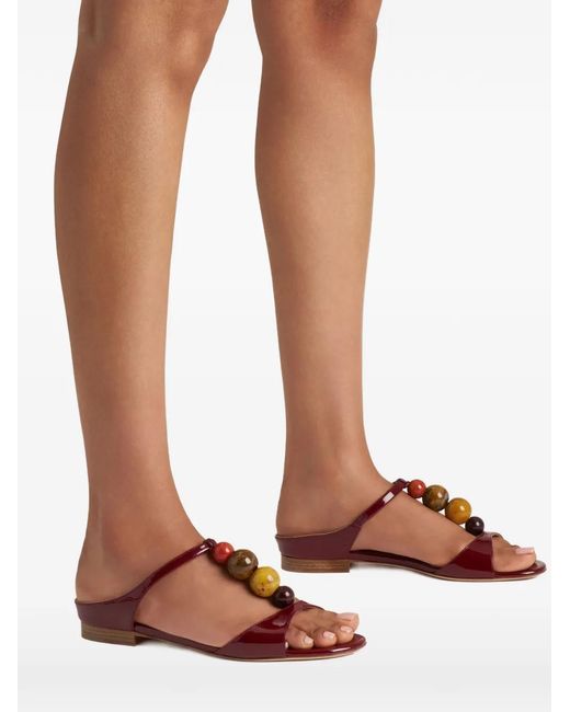 Malone Souliers Brown Lena Bead-Embellished Patent-Leather Sandals