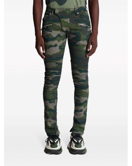 Balmain Slim-Fit-Jeans mit Camouflage-Print in Green für Herren