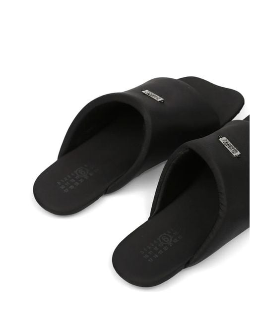 MM6 by Maison Margiela Black Sandales À Plaque Logo for men