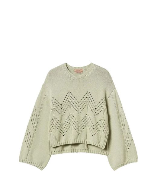 Twinset Green Wool-Blend Jumper With Chevron Pattern
