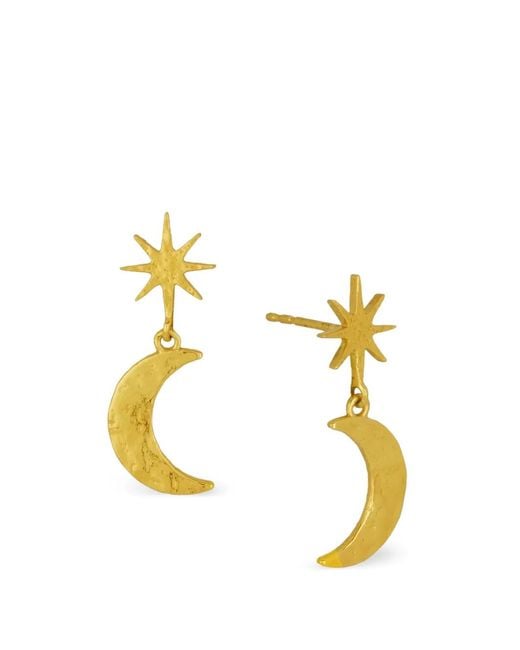 Ottoman Hands Metallic Moon And Star Drop Stud Earrings