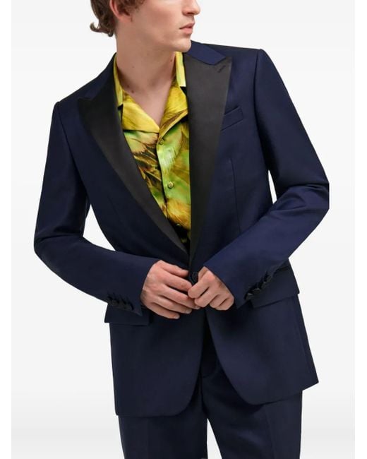 Roberto Cavalli Blue Satin-Trim Blazer for men