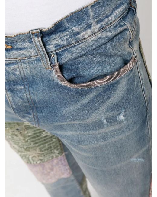 Amiri Blue Bandana Art Distressed Skinny Jeans for men