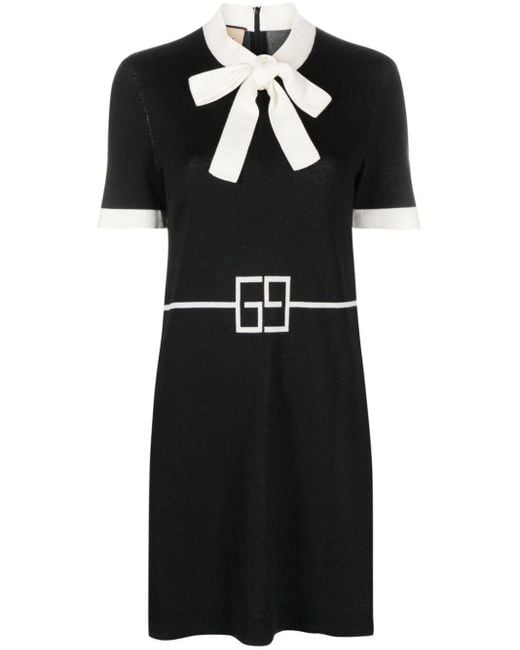 Gucci Black Wool Jacquard Mini Dress