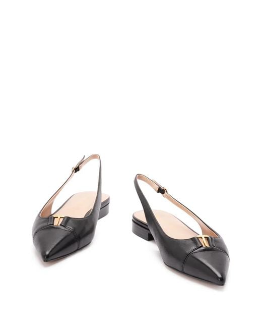 Twinset Black Leather Sling Back Ballet Flats