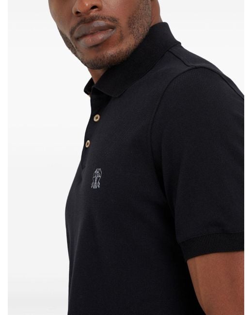 Brunello Cucinelli Poloshirt Met Geborduurd Logo in het Black voor heren