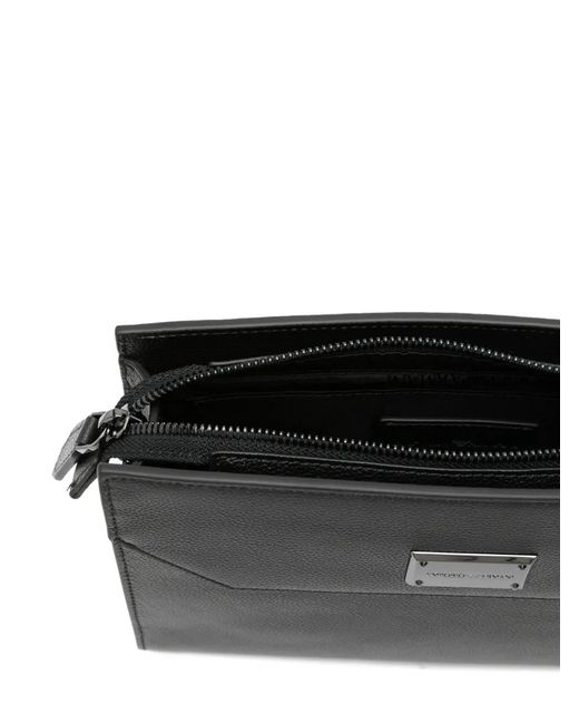 Emporio Armani Black Logo-Plaque Leather Messenger Bag for men