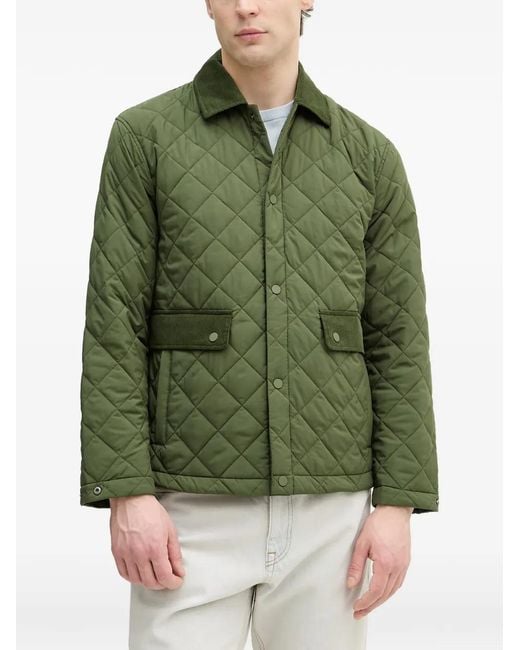 Benetton Green Surchemise Matelassée À Col En Velours Côtelé for men