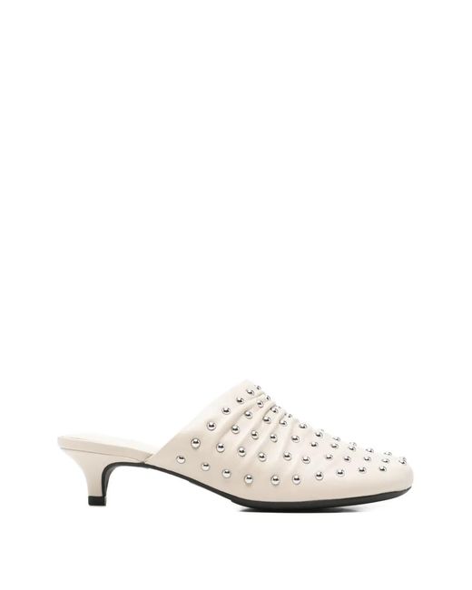 Ash White Eloise Studded-Detail Mules