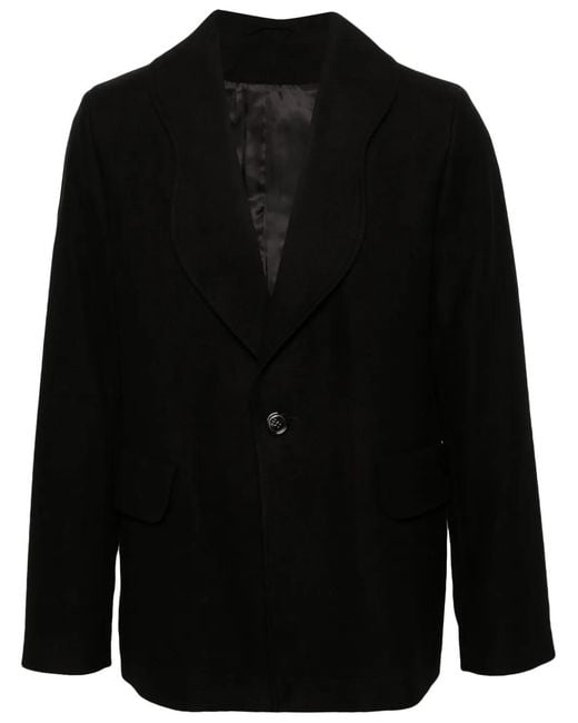 Séfr Black Curved-Lapels Single-Breasted Blazer for men