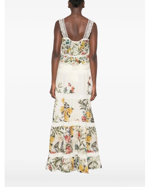 Alice + Olivia White Floral-Print Lace-Trim Top