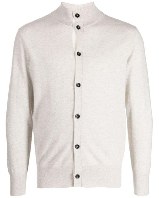 N.Peal Cashmere White High-neck Cashmere Cardigan for men