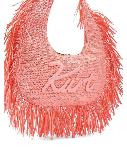 Kurt Geiger Pink Large Kurt Fringe-Trim Shoulder Bag