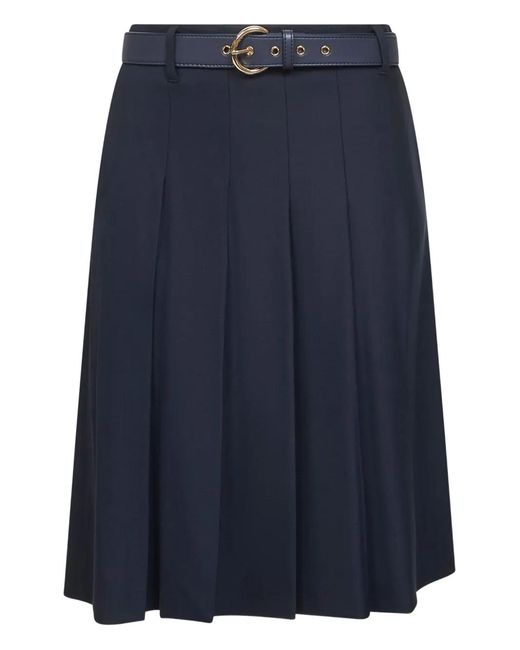 Max Mara Blue Gimmy Pleated Belted Midi Skirt
